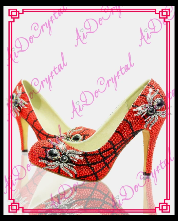 aidocrystal animal print spider web high heels red crystal stiletto