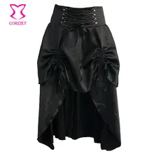 Панк Черная атласная готическая юбка с рюшами Асимметричный бурлеск юбки средней длины женские Jupe стимпанк одежда корсет falda gotica