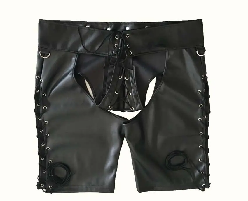 mens casual summer shorts Black Sexy Tight Skinny Men's Leather Shorts Buttons And Bandage Details Front Faux Leather Short Pants Men's Casual Shorts best casual shorts for men Casual Shorts