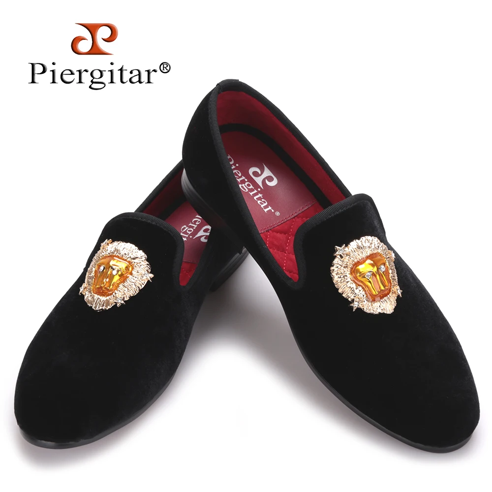 Piergitar nuovo Lions Buckle Uomo nero e navy Velluto Scarpe Da Ballo e