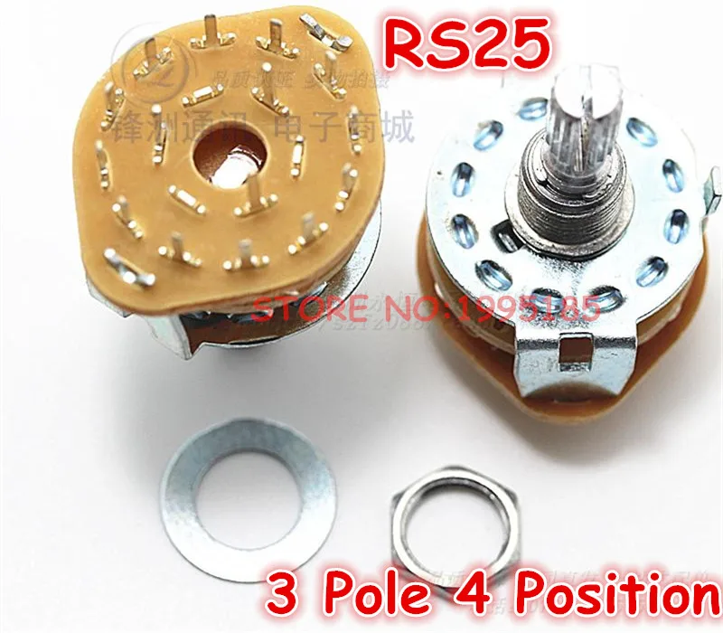 

10pcs/Lot RS25 3P4T Band Switches Channel Rotary Switch 3 Pole 4 Position 20mm 3*4 gear