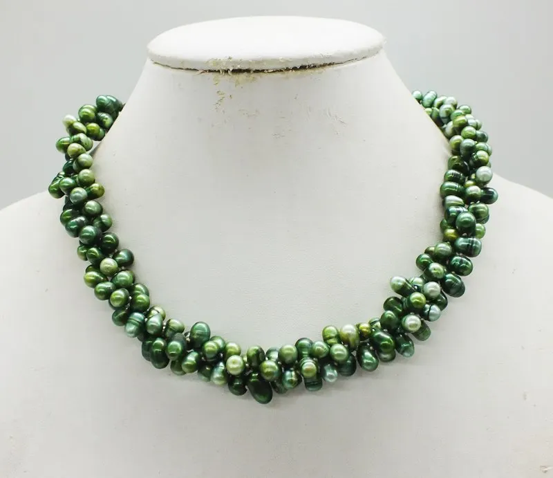 Free Shipping, 3 shares, Classic Green Freshwater Pearl Necklace  50CM (100% Real Freshwater Pearl)