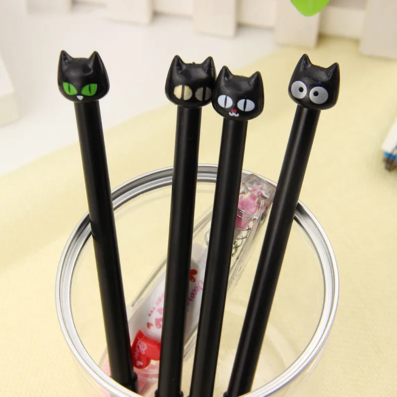 

4PCS/Lot Creative Stationery Student Supplies Kawaii Cartoon Black Cat Black Gel Pen 0.5mm