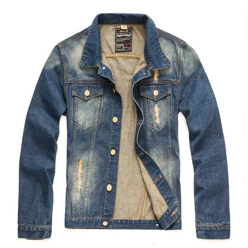 Jeans Jacket Men Denim Jacket Long Sleeve Coat Hig...