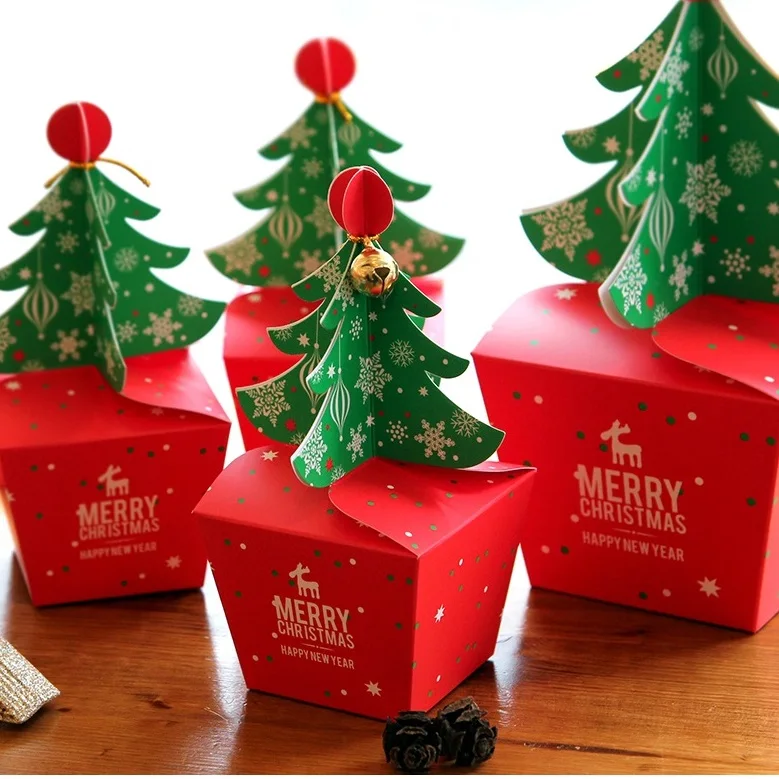 Рождественская елка, 12 шт. бумажная коробка для конфет, подарочная упаковка для шоколада, печенья, вечерние украшения, коробки для хранения