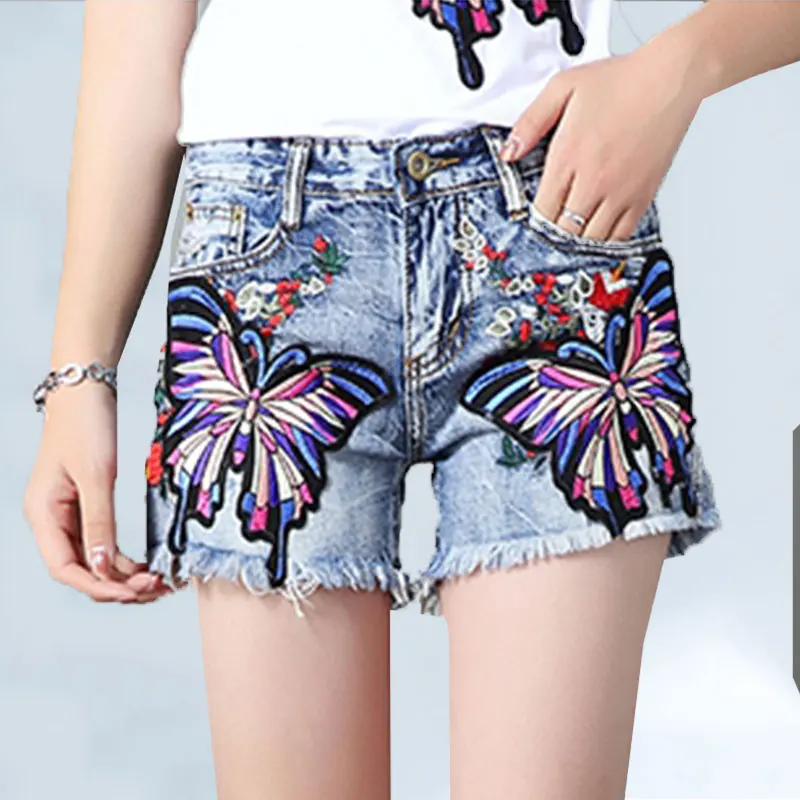 

Denim Hole Shorts For Women Vintage High Waist Summer Casual Female Embroidery Mini Shorts Tassel Harajuku Jeans Plus Size 194