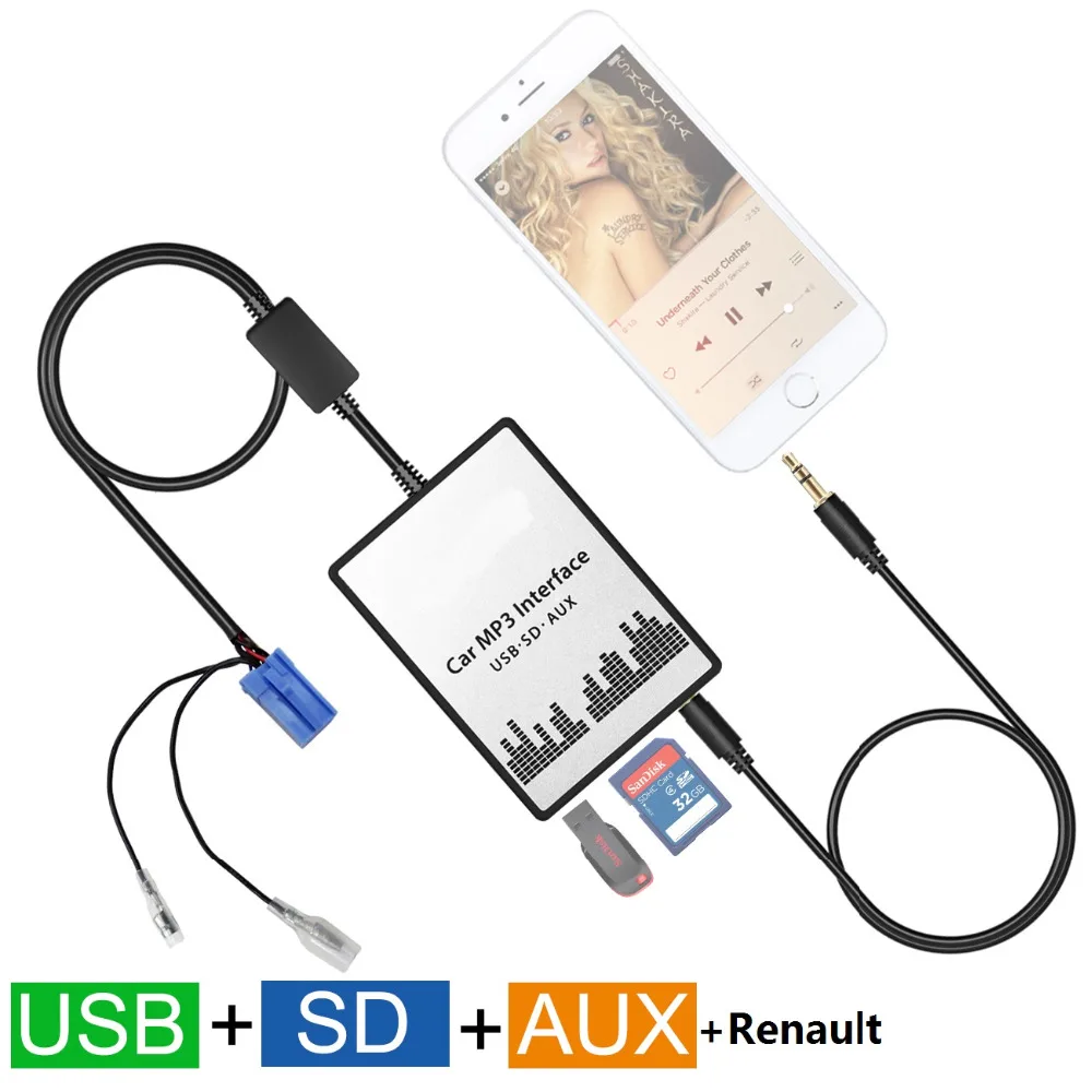 

Car Digital Music CD Changer USB SD AUX-IN MP3 Player Adapter for 1998-2011 Renault Kangoo Clio Master Modus Megane Scenic