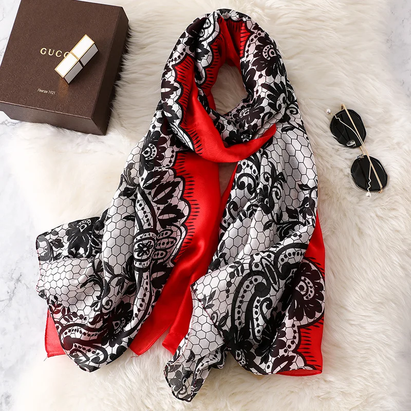 

Flower Printing Handing Silk Handfeeling Beach Scarf Luxury Brand Viscose Big Scarf Hijab Chain Print Hair Womens Wrap Wholesale