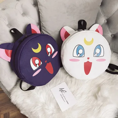 

Anime sailor moon cartoon backpack lady girl cute cat white purple roundness canvas backpack women small backpack cosplay
