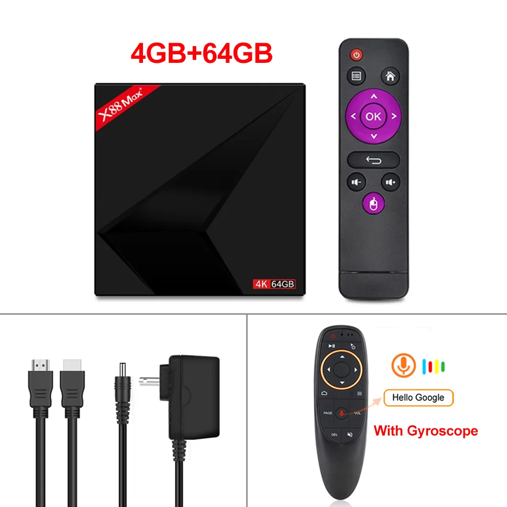 4K Android 9,0 ТВ приставка X88 MAX Plus 4 Гб ОЗУ 64 Гб ПЗУ RK3318 пятиядерный 2,4G/5G Wifi BT4.0 USB3.0 X88MAX+ потоковый медиаплеер - Цвет: 4G64G add G10 RC