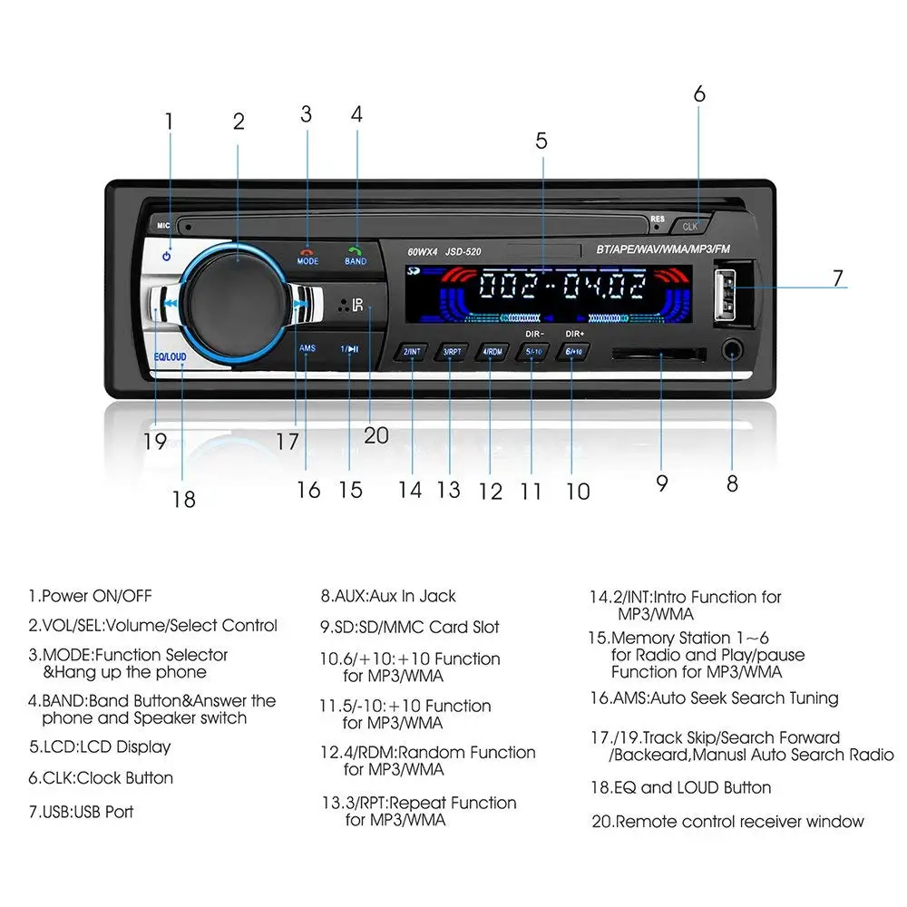 1 шт. Автомагнитола Bluetooth Handsfree для телефона для Pioneer Автомобильный мультимедийный MP3 плеер 60wx4 автоматический сабвуфер Iso электроника для авто