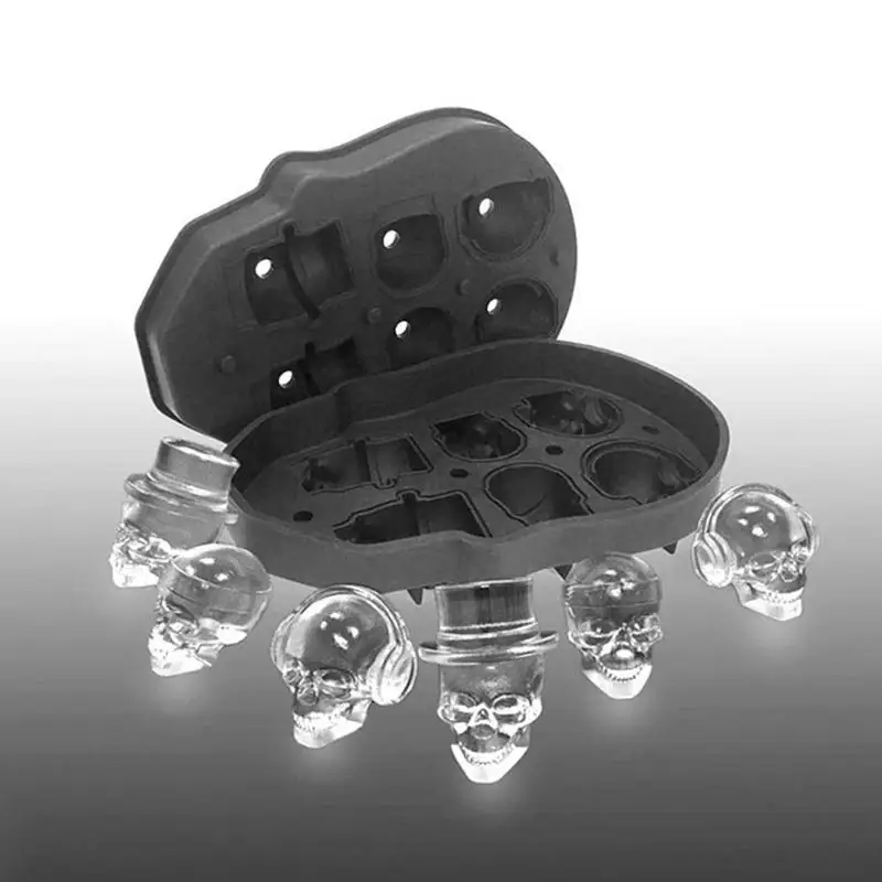 

Skull Ice Maker Mold Bones Ball Tray Cake Candy Tools Kitchen Gadgets 4 6 Grid 3D Silicone Whiskey Ice Ball Mold