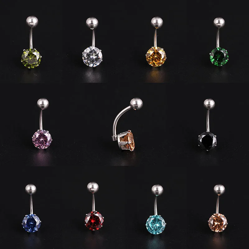 Wholesale 10pcs Lot Body Piercing Jewelry Round Zircon Cubic Bar Barbell Ball Navel Belly Button