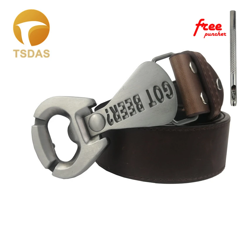 

Silver Plated Bottle Opener GOT BEER Belt BuckleMetal Belt Buckle With Leather Belt for New Year Gifts