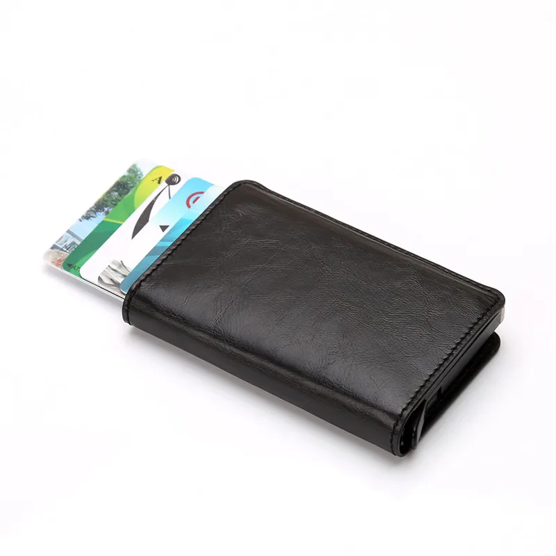 BYCOBECY держатель для карт для мужчин и женщин RFID алюминиевый сплав кредитный держатель для карт из искусственной кожи Бумажник для карт автоматический всплывающий Чехол для карт