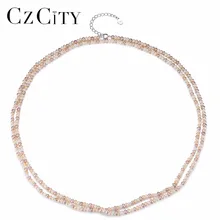 CZCITY – collier de perles multicolores en argent Sterling 925 pour femmes, breloque Double pont, Long, chaîne à maillons, bijoux