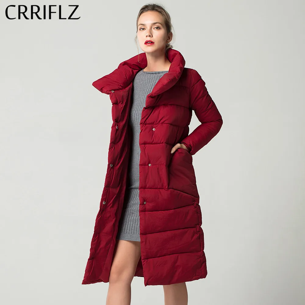 Fashionable Autum Winter Stand Collar Thin Parkas Long Women Solid ...