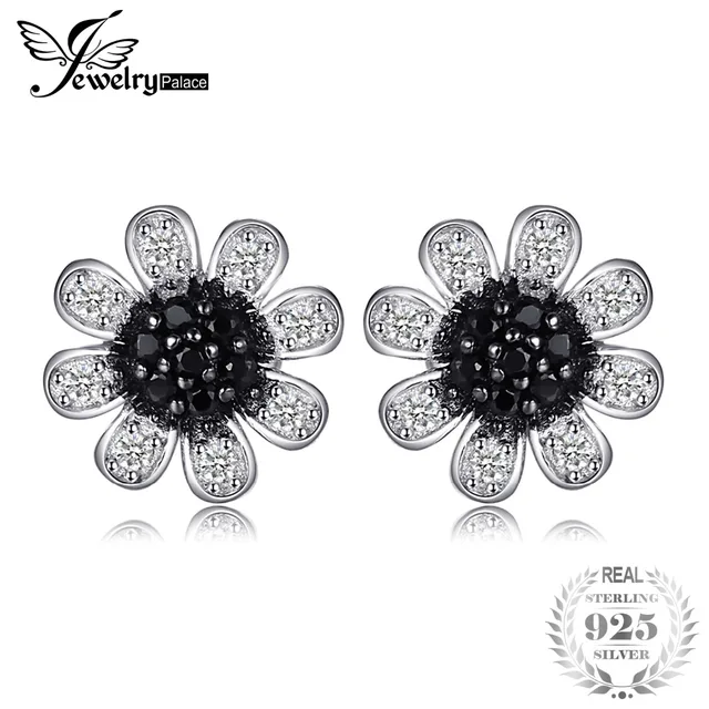 Jewelrypalace Flower Black Spinel Stud Earrings Genuine 925 Sterling Jewelrypalace Flower Black Spinel Stud Earrings Genuine 925 Sterling Silver Trendy For Women Brand Jewelry