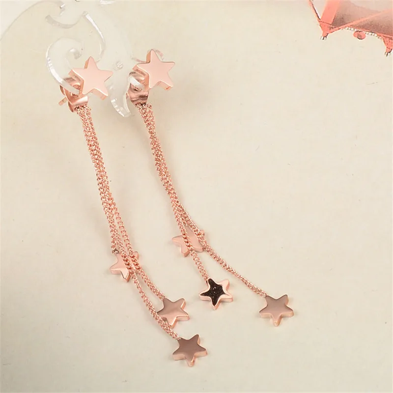 

Bohemia Korean Style Long Earrings Rose Gold Color No Fade Lucky Star Tassel Statement Earrings For Women Pendientes Mujer