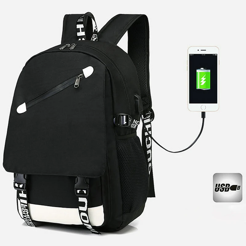 Unisex Luminous Boy Girl USB Charger Backpack mochila masculina Laptop