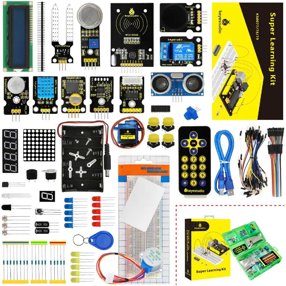 Online ¡Nuevo embalaje! Keyestudio Super Starter Kit de aprendizaje (NO UNOR3) para Arduino programación educación Kit + PDF