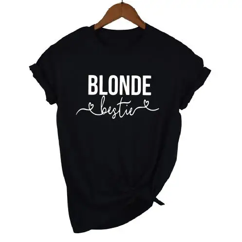 OKOUFEN, светлые брюнеты, футболки для женщин, повседневный Топ, футболка, лучший друг, подходящие женские топы, летняя стильная футболка, Прямая поставка - Цвет: black t white BLONDE