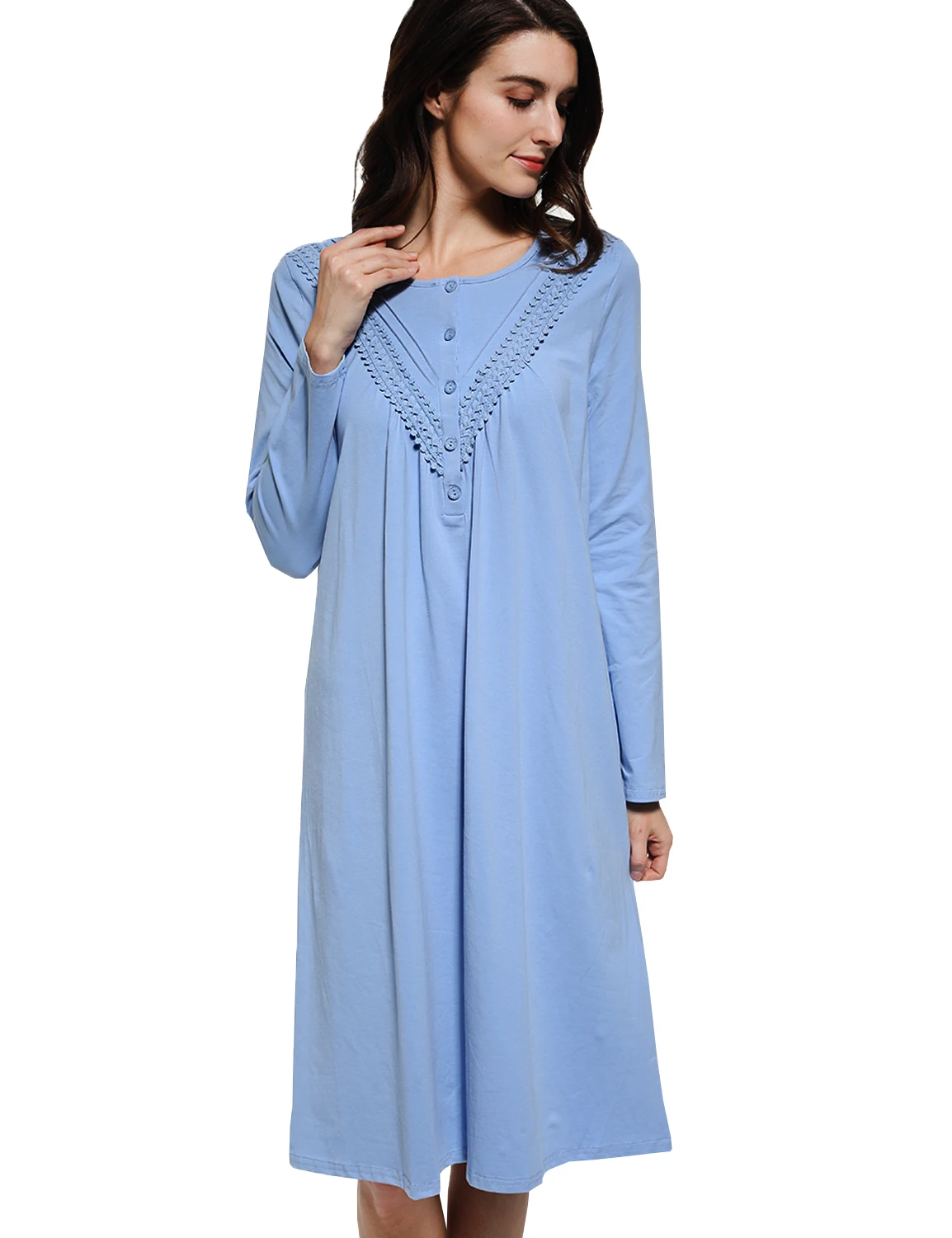 Blooming Jelly Lace Patchwork Sleep Dress Women Night Dress O neck Long