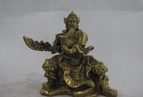 

Collectible bronze lion statue S0789 5 Chinese Pure Brass Copper Dragon Guan Gong Guan Yu warrior figurine statue