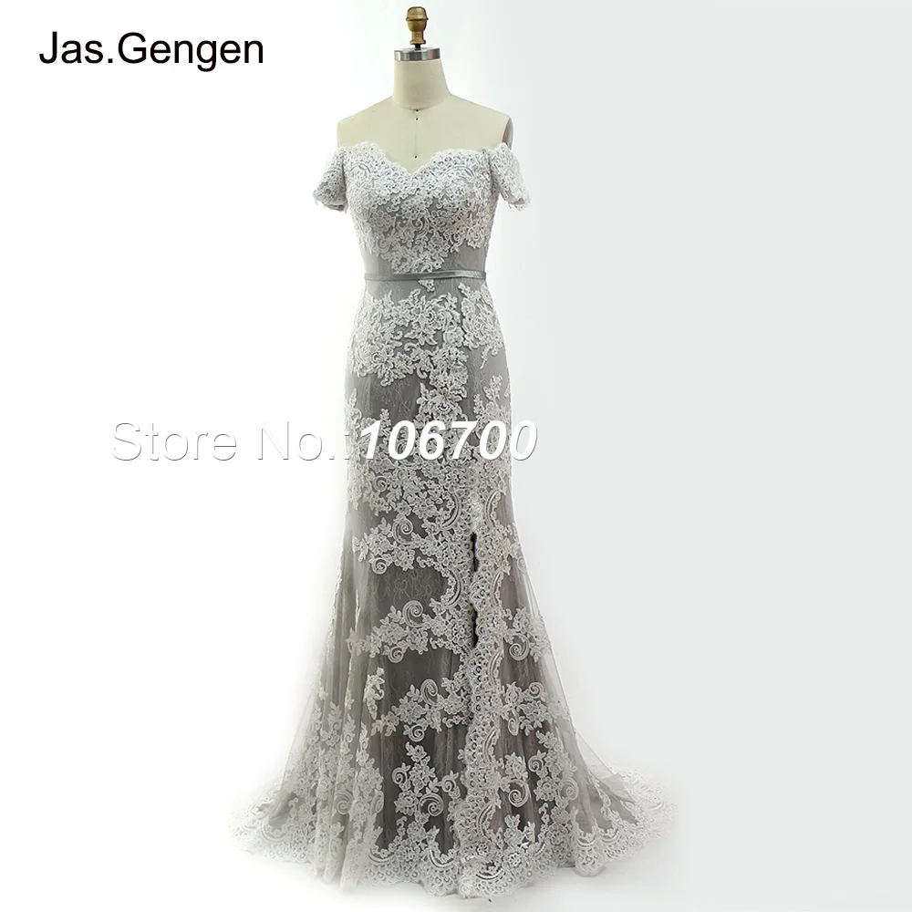 

Real Photos Mermaid Evening Dress robe de soiree Embroidery Lace Beaded Sweetheart Off Shoulder Front Splits Bridal Prom Gowns