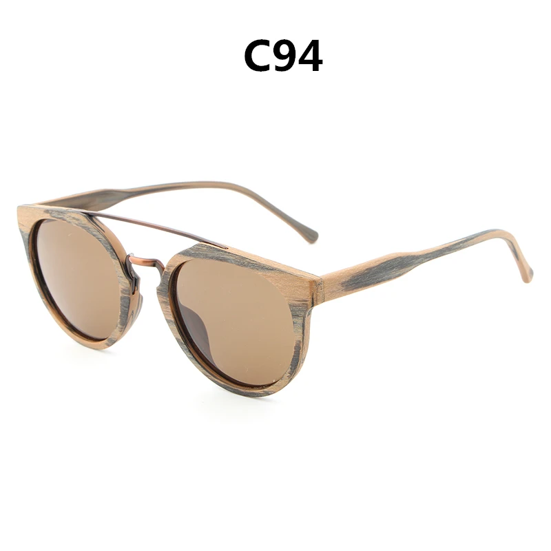 HDCRAFTER круглые винтажные деревянные солнцезащитные очки, поляризационные мужские брендовые дизайнерские солнцезащитные очки, деревянные солнцезащитные очки для женщин oculos de sol masculino - Цвет линз: C94