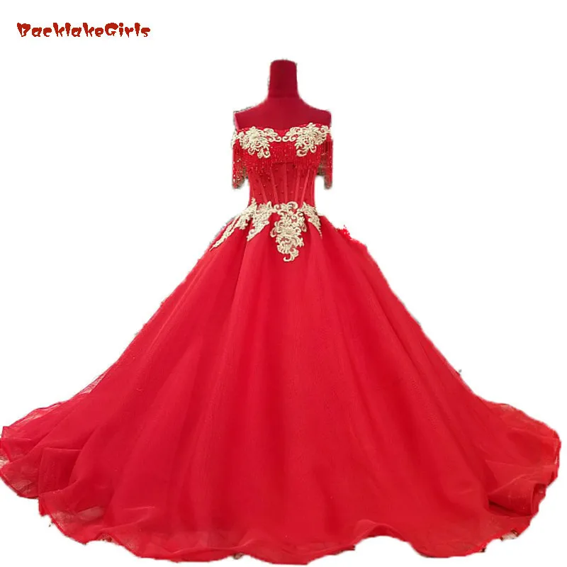 

2018 New Red Strapless Ball Gown Princess Prom Evening Dresses Lace Bodice High Waist Backless Custom Made Long Prom Dresses