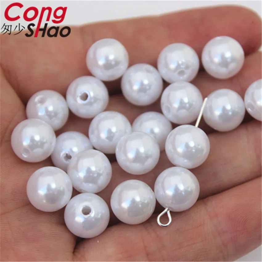 Cong Shao 10/12/14mm White ABS plastic Smooth Loose Spacer Garment Beads Pearl Imitation Round DIY for jewelry making CS209 | Дом и сад