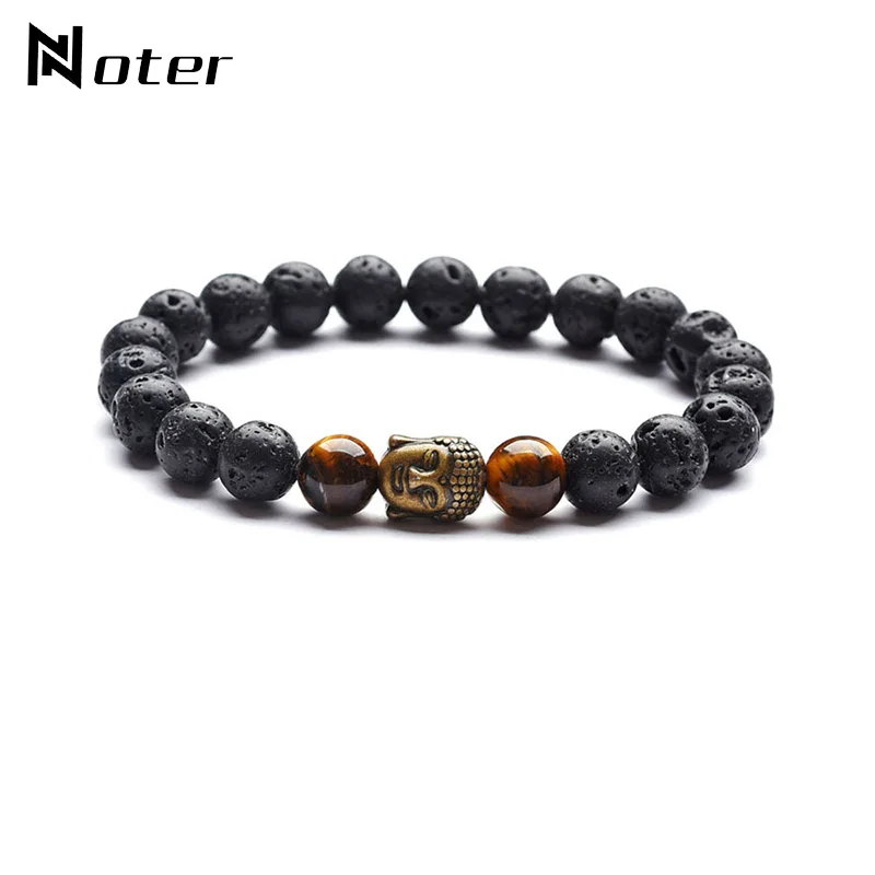 

Minimalist 8mm Lava Stone Bracelet For Men Vintage Gold Color Buddha Bralet Charm Yoga Prayer Braslet Armband Heren Pulseras