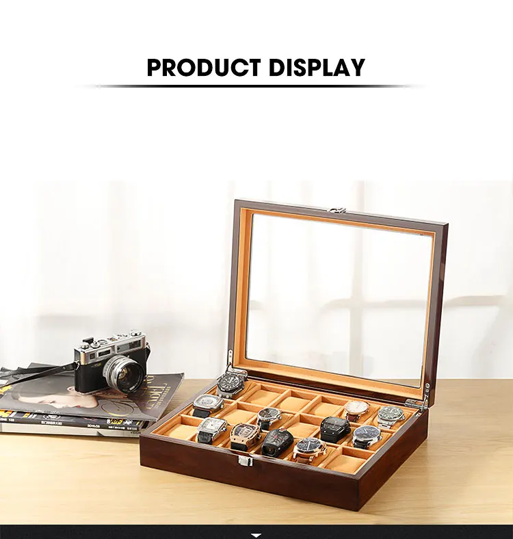 Роскошные 18 Часы слот Дисплей Деревянный акриловая упаковка пользовательские деревянные коробки часы коробка