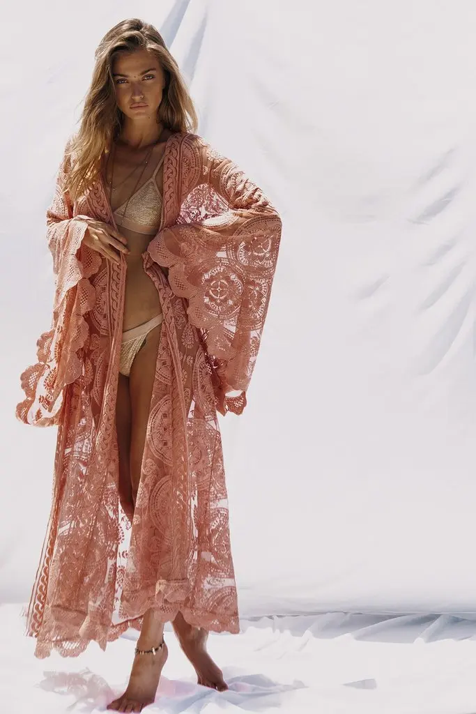 2019 Summer Autumn Women Print Flower Outer Lace Cardigan Long Boho Tunic Maxi Dress Evening Party Dress Beach M-XXL (6)