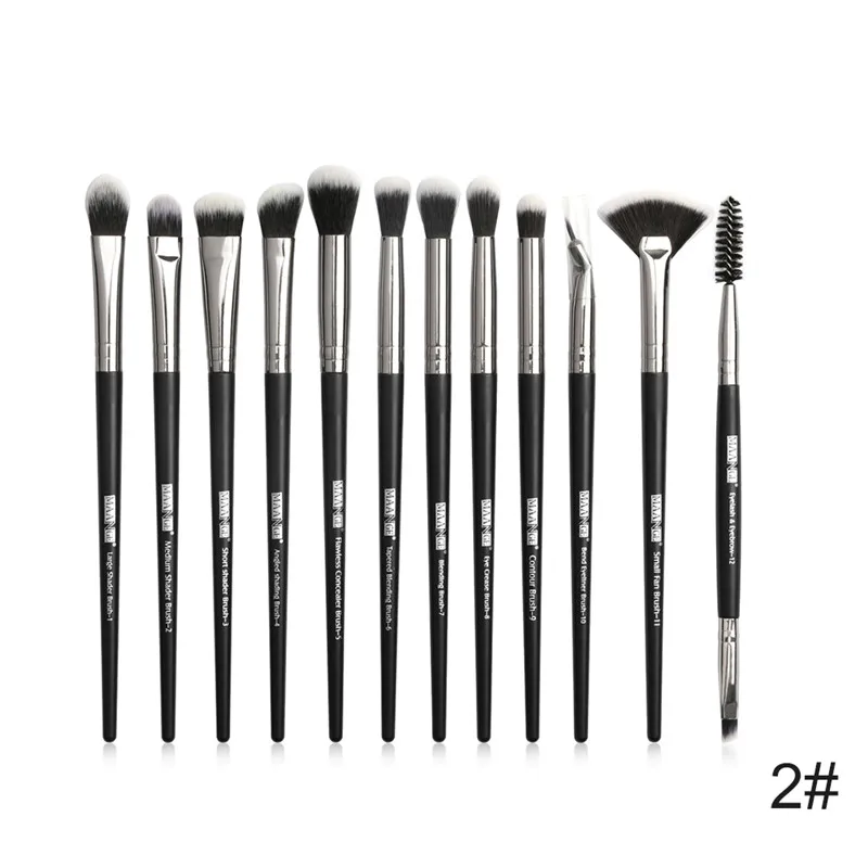 Профессиональные кисти для макияжа "maange" набор 12 шт./компл. для смешивания теней для век подводка для глаз для бровей и ресниц кисти для макияжа#297567 - Handle Color: Black Silver