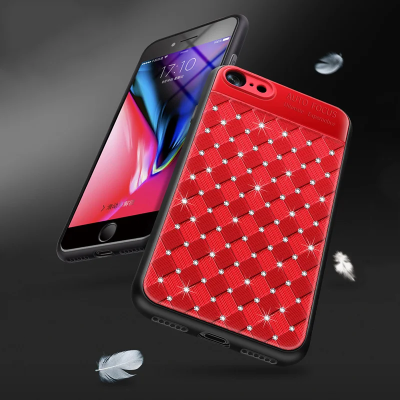 KIP71246_3_Rhinestone Glitter Case for iPhone 6S 7 8 Plus XS XR XS Max Soft TPU Diamonds Weaving Protection Back Cover