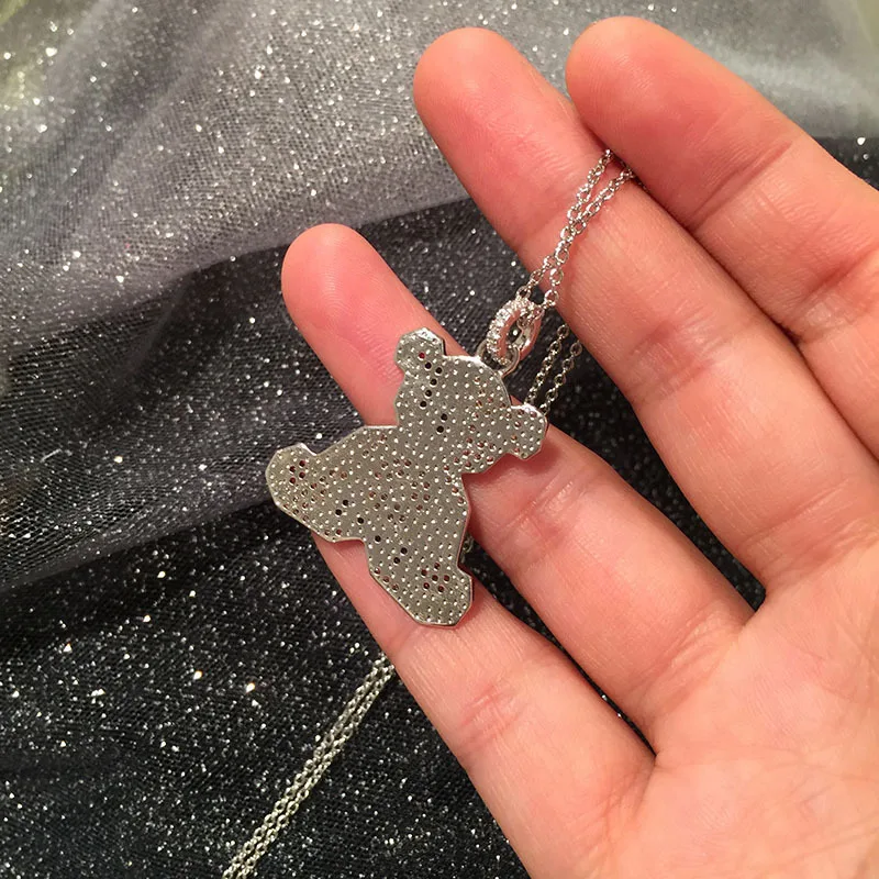OL модное свободное регулируемое ожерелье с длинными цепями серебряная мозаика вымощенная AAA+ CZ великолепное ожерелье с мишкой Тедди и Подвеска для женщин