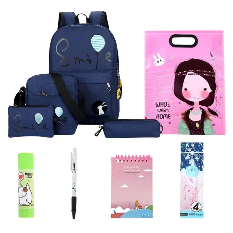 

10pcs/Set Women Backpack Set Cute Print Students School Bags Multifunction Large Capacity Backpacks with Min Pencil Case 2019Z70
