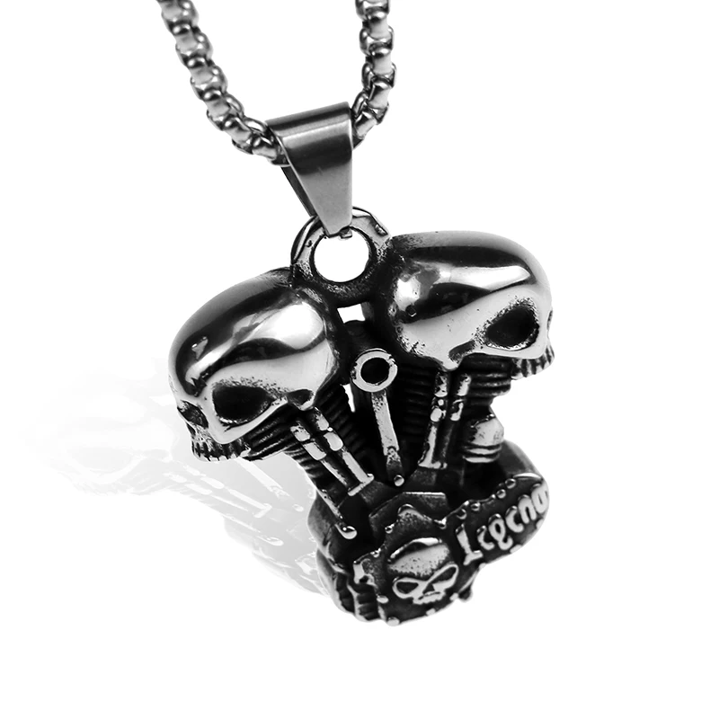 

Retro 316L Stainless Steel Silver Big Engine Motorcycle Biker Skull Never fade Pendant Hip-hop punk Jewelry gift