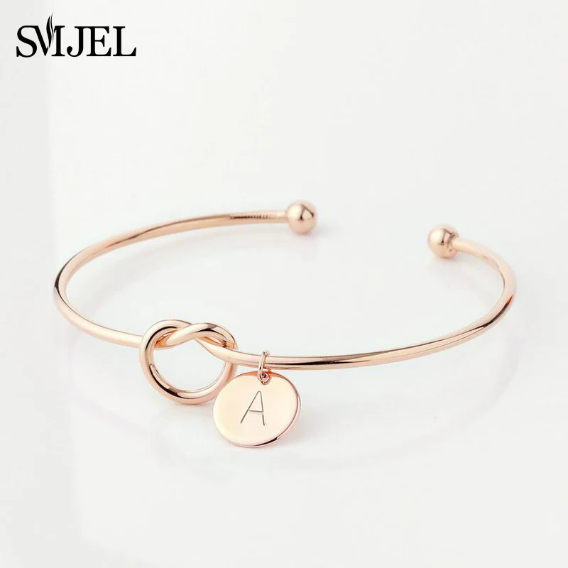 Personalize Knot Initial Bracelets Bangles A-Z 26 Letters Initial Charm Bracelet Love Bangles For Women Jewelry Pulseiras SMJEL bangle bracelet