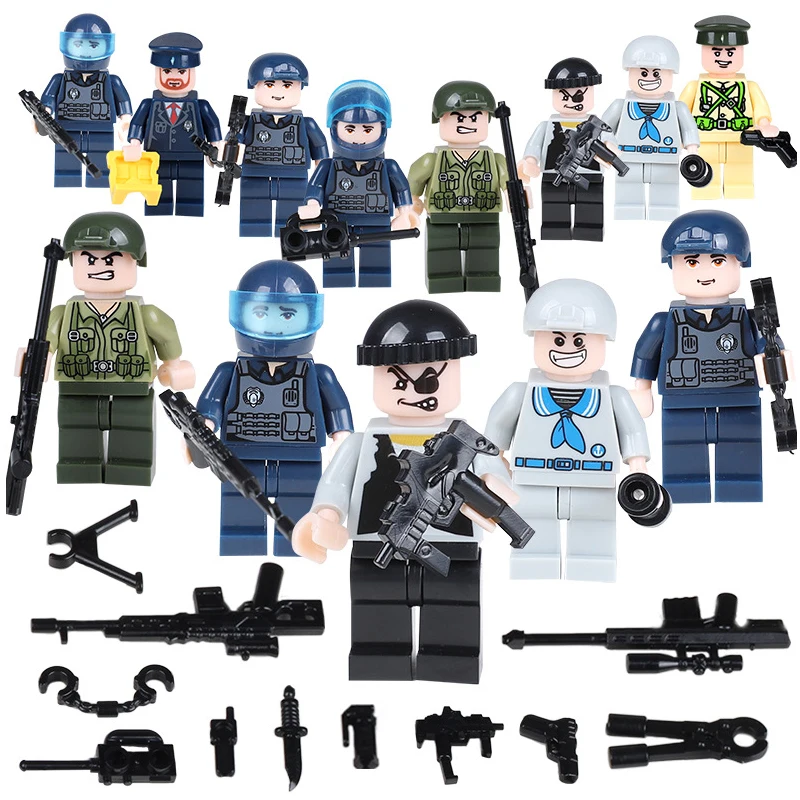 8Pcs/set Military LegoING City Figuresn Guns Weapons Compatible Legoings Armed SWAT Building Blocks Military World Ww2 Toys