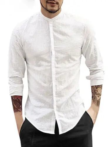 

Men Summer Spring Cotton Linen Long Sleeve Shirt Fashion Loose Casual Stand Collar Tops Solid Soft Shirts men clothes