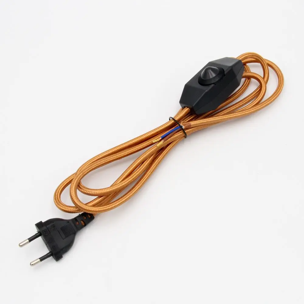 220V 240V Europe Plug Power Cord With Dimmer Switch Textile Cord Cable