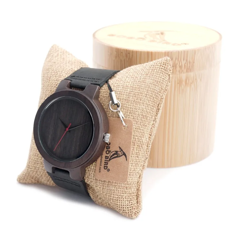 BOBO BIRD Men's Ebony Wood Design Watches With Real Leather Quartz Watch for Men Brand Luxury Wooden Bamboo Wrist Watch