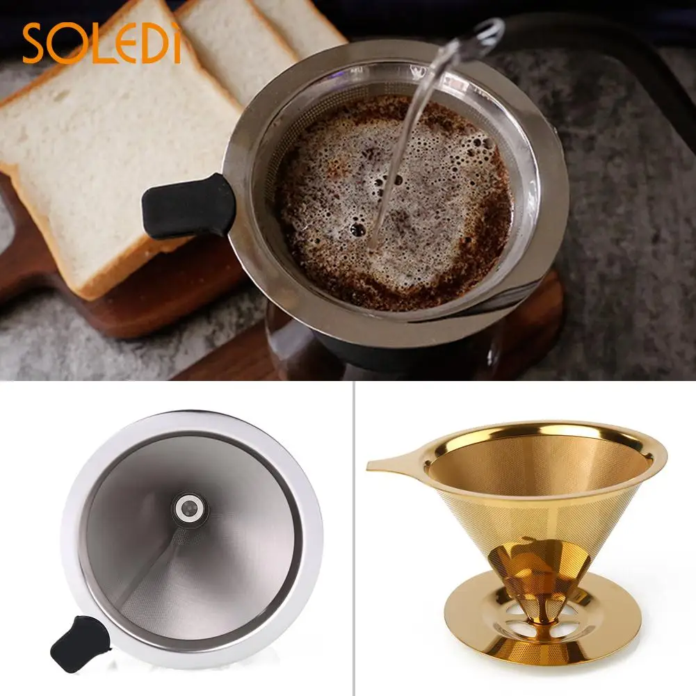 304 Stainless Steel Pour Over Coffee Dripper Double Layer Filter Helper