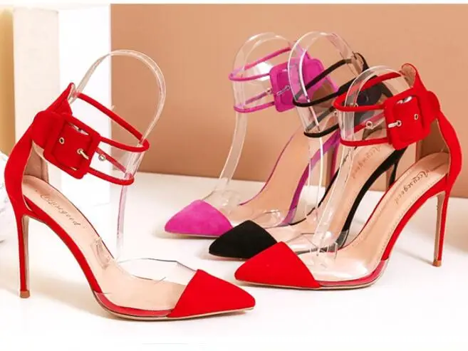 Femme Boucle En Suédé Couleur Chaussures Sexy Pointu Grande Haut Blanc Hauts rouge Talons Lady Bout Talon Pvc Rouge Noir Cuir blanc Noir À vxXxC4cwqE