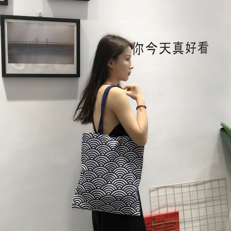 Модные Повседневное Женская майка большая емкость простая сумка для покупок с японским девочек мешок руки Женщины Простой пакет сумка