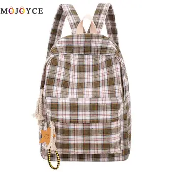 

Fashion Ladies Plaid Women Backpack Casual Knapsack Preppy Style School Travel Canvas Backpack