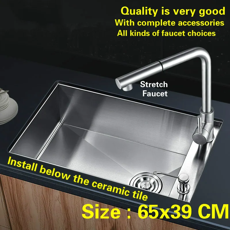 

Free shipping Hot sell luxury kitchen manual sink single trough wash the dishes 304 food-grade stainless steel 650x390 MM
